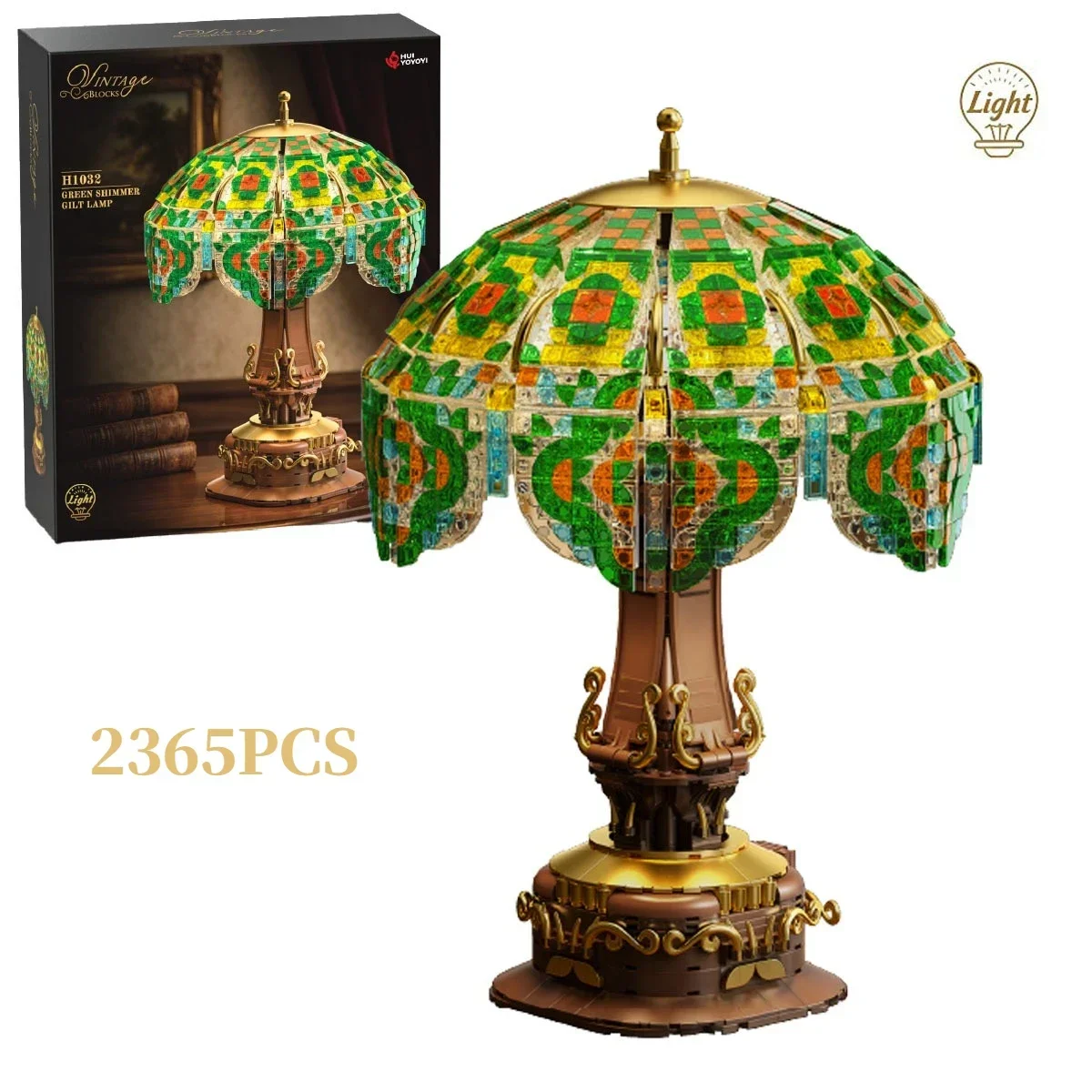 2 Arten Vintage Tischlampe mit farbigem Glasur-Baukasten, LED-Beleuchtung, Baustein-Modell, DIY-Montage, Heimdekoration, Geschenk