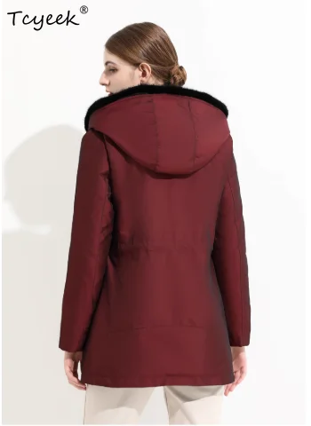 Tcyeek 秋冬 ハイエンド トレンド 取り外し可能 ラビットファー インナーライナー付き フード付き ロング レディース パーカー カサカス パラ ムヘール インヴィエルノ