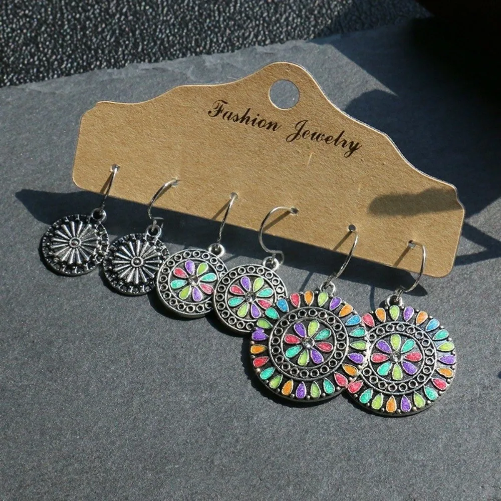 Fashion Accessories Multicolor Water Drop Earrings Enamel Flower Drop Shape Round Earring Set Charm Earrings For Women