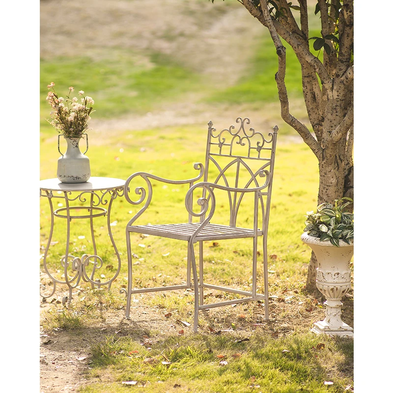 Vintage Iron Garden Chair, Outdoor Patio Accent Seat, French Country Metal Chair, Balcony Lawn Decor 100cm