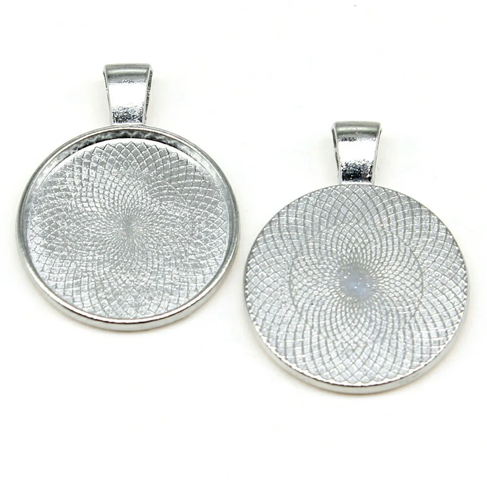 Jewelry Pendants Components Couple Pendants Fit Round 25mm Glass Cabochon Base Setting Tray Antique Silver Color Items