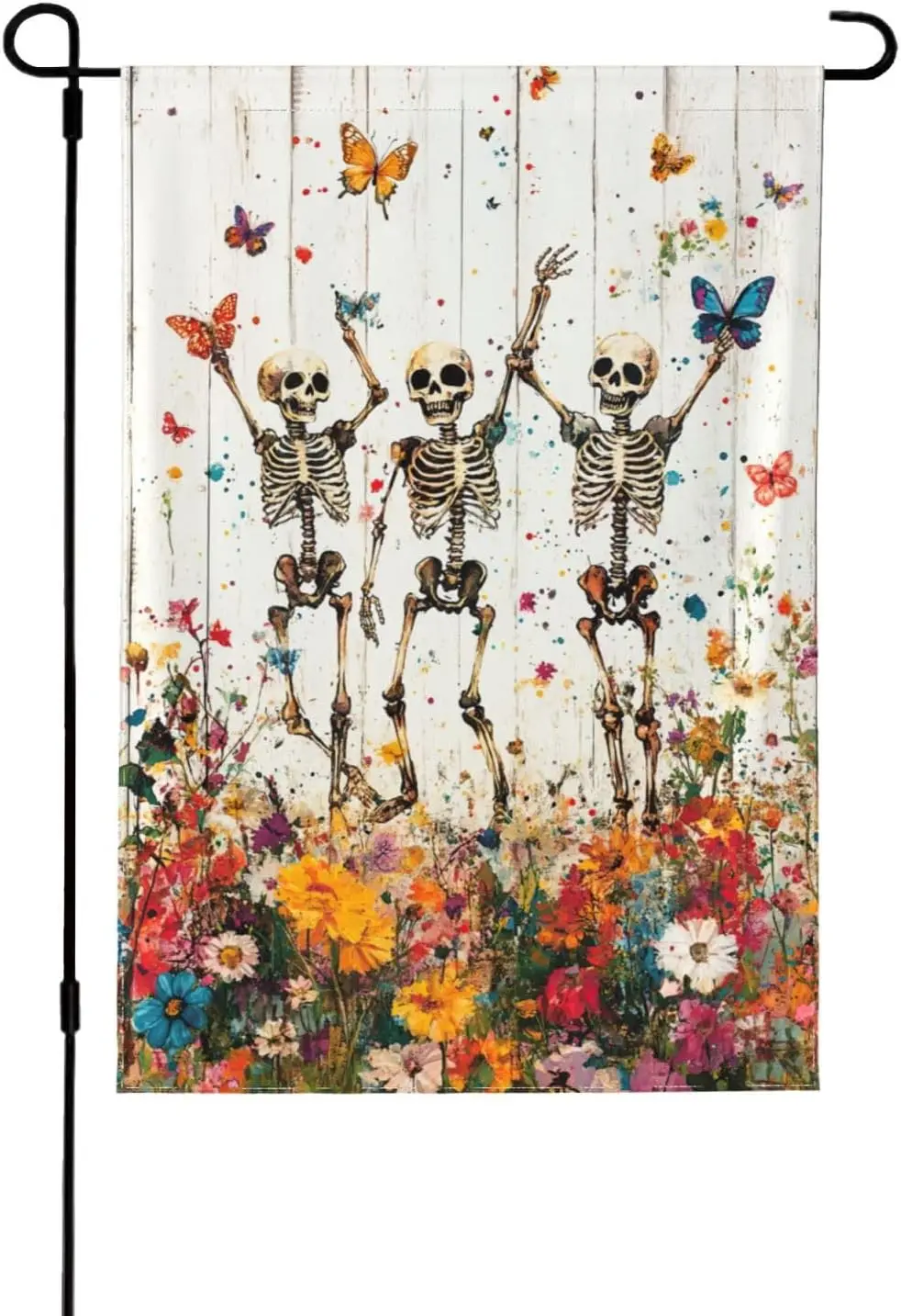 Skeleton Skull Wildflower Garden Flags for Outside 12×18 Inch bbp