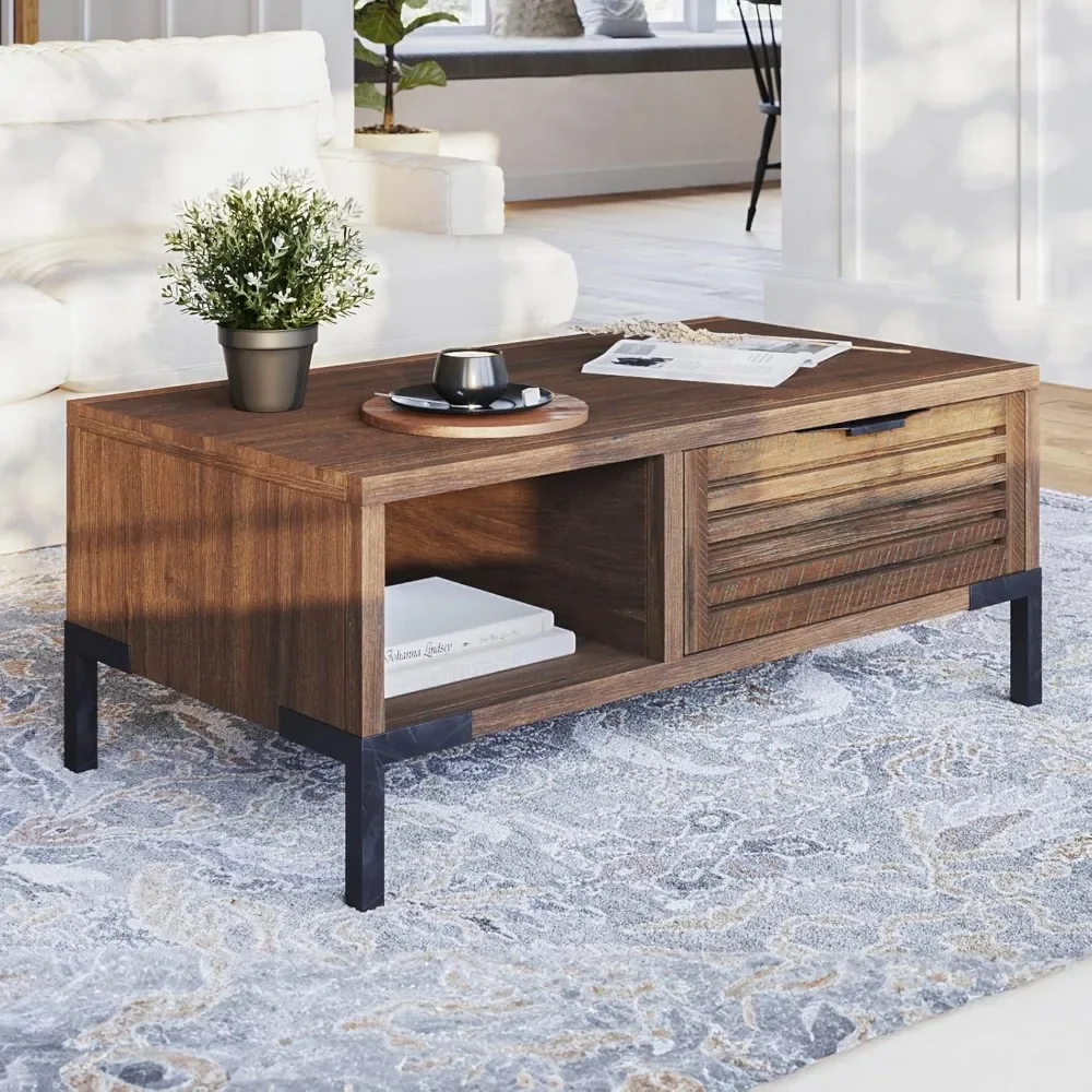 

Millie Solid Wood Coffee Tables, Industrial Modern Living Room Center Desk With 2 Storage Drawers & Fully Assembled|