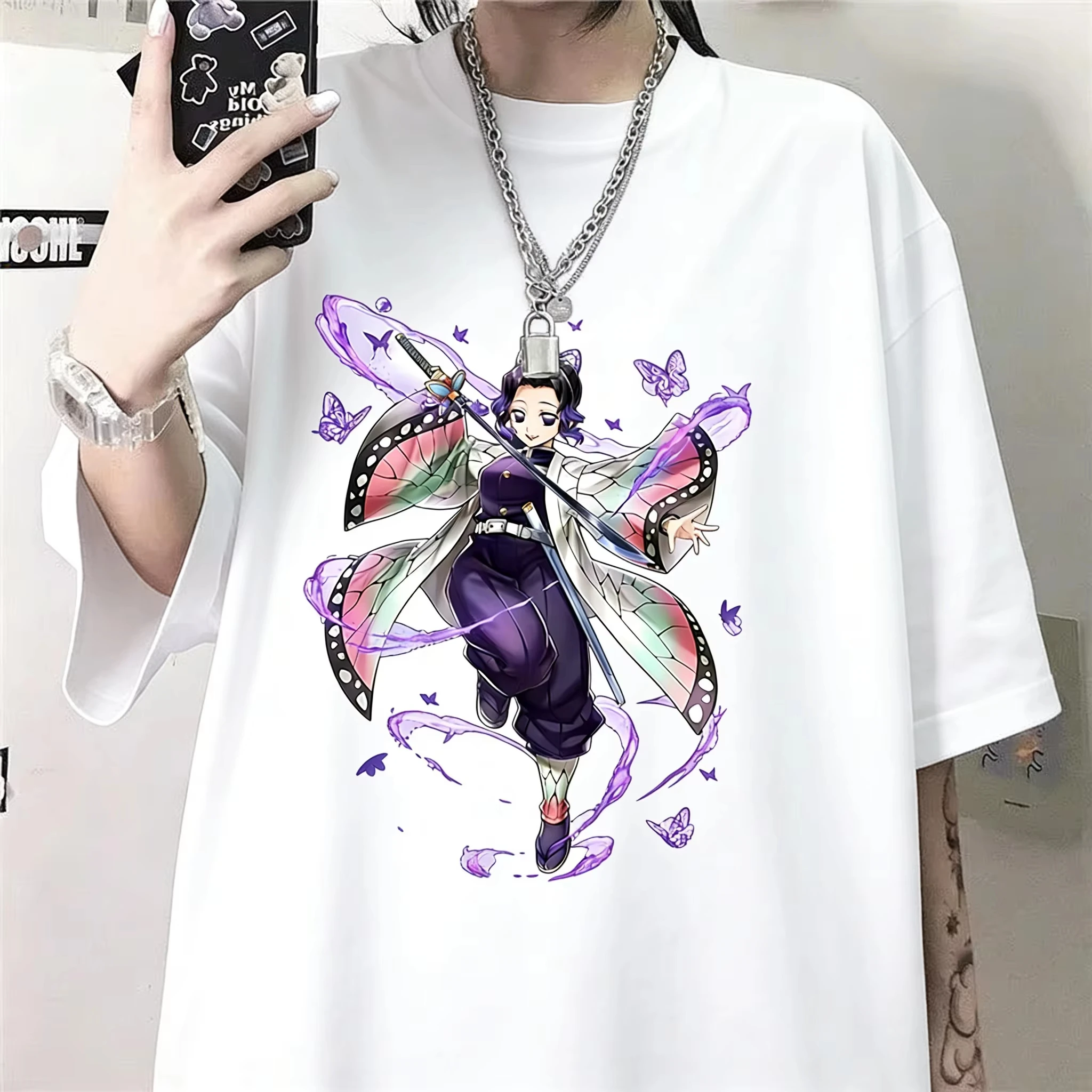 Camiseta con Estampado de Anime Demon Slayer Shinobu para Hombre y Mujer, Estilo Y2K, Moda Harajuku 2026, Nueva Ropa Masculina