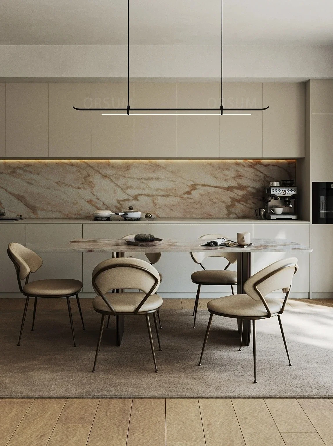 CX Fish Maw Gold Natural Marble Dining-Table Original Stainless Steel Table Leg Simple and Light Luxury