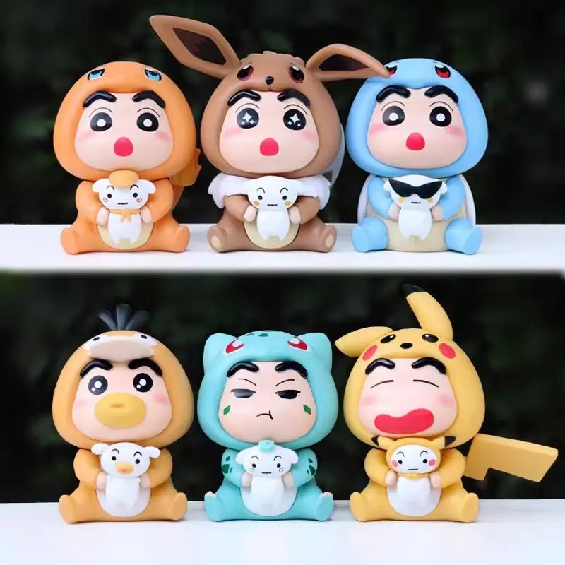 

8.5cm Crayon Shin chan COS Anime Character Reachable Duck Johnny Turtle Handmade Trendy Play Model Car Desktop Ornament Toy Gift