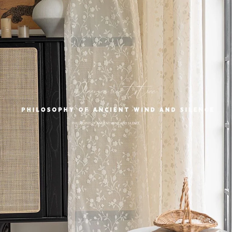 

French Romance Embossed Jacquard Curtains Translucent Privacy Protection Partition Drapes for Living Room, Bedroom, Balcony