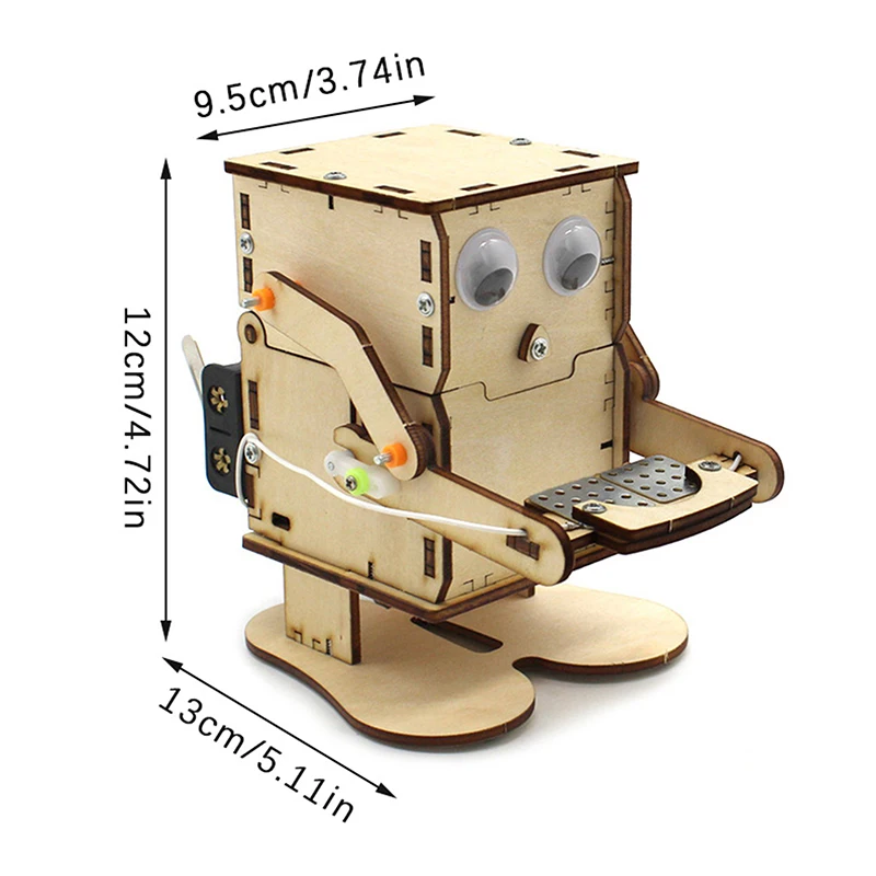 Robot die munten eet, houten DIY-model, leerproject, STEM-projectkit voor kinderen, wetenschappelijk experiment, educatief speelgoed, houten bouwpakket