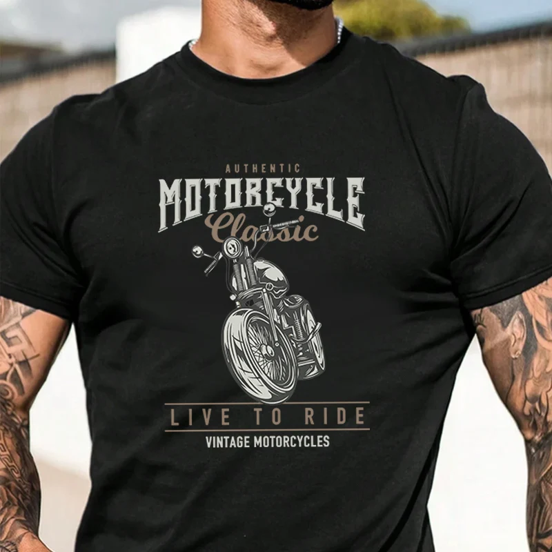 

Классическая футболка с принтом в винтажном стиле Moto Live To Ride 2026, мужская и женская повседневная футболка с короткими рукавами