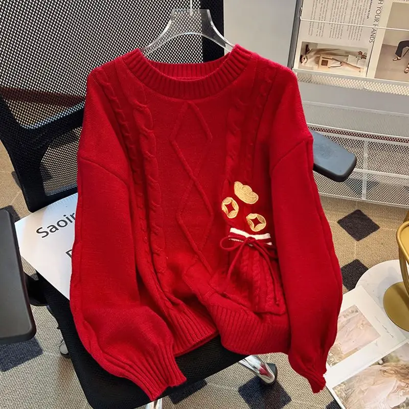 Vrouwen Lange Mouw O-hals Trui Dame Herfst Winter Gebreide Trui Mode Joker Gebreide Tops 2025, Nieuwe Kleding Vrouwelijke