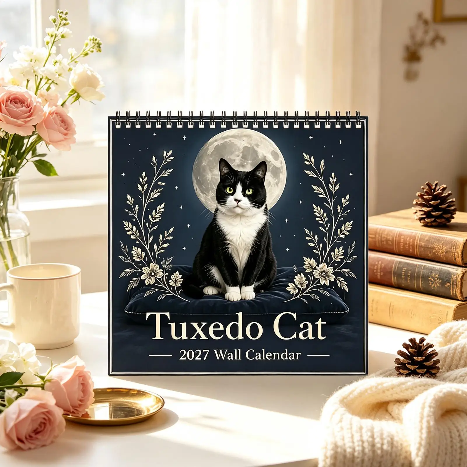 Cat Calendar 12-Month Black-And-White Cat Tear-Resistant Thick Animal Lover Calendar Planner For Home Office Classroom Dormitory