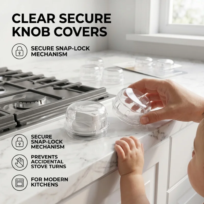 Stove Knob Safety Covers Hard Heatproof PC Childproof Oven Knob Locks For Knob Diameter Less Than 2.4in Transparent 5 Pieces