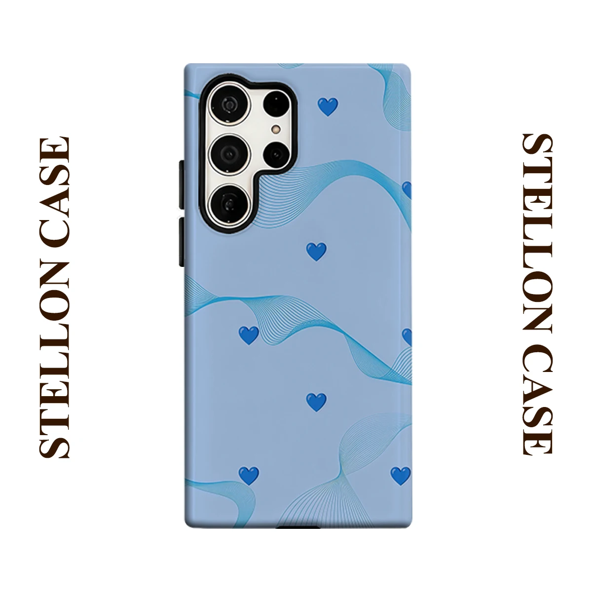 Blue Wave Hearts Glossy Double Layer Shockproof Phone Case For Samsung Galaxy S25 Ultra S24 Plus S23  Ultra Hard Back Cover