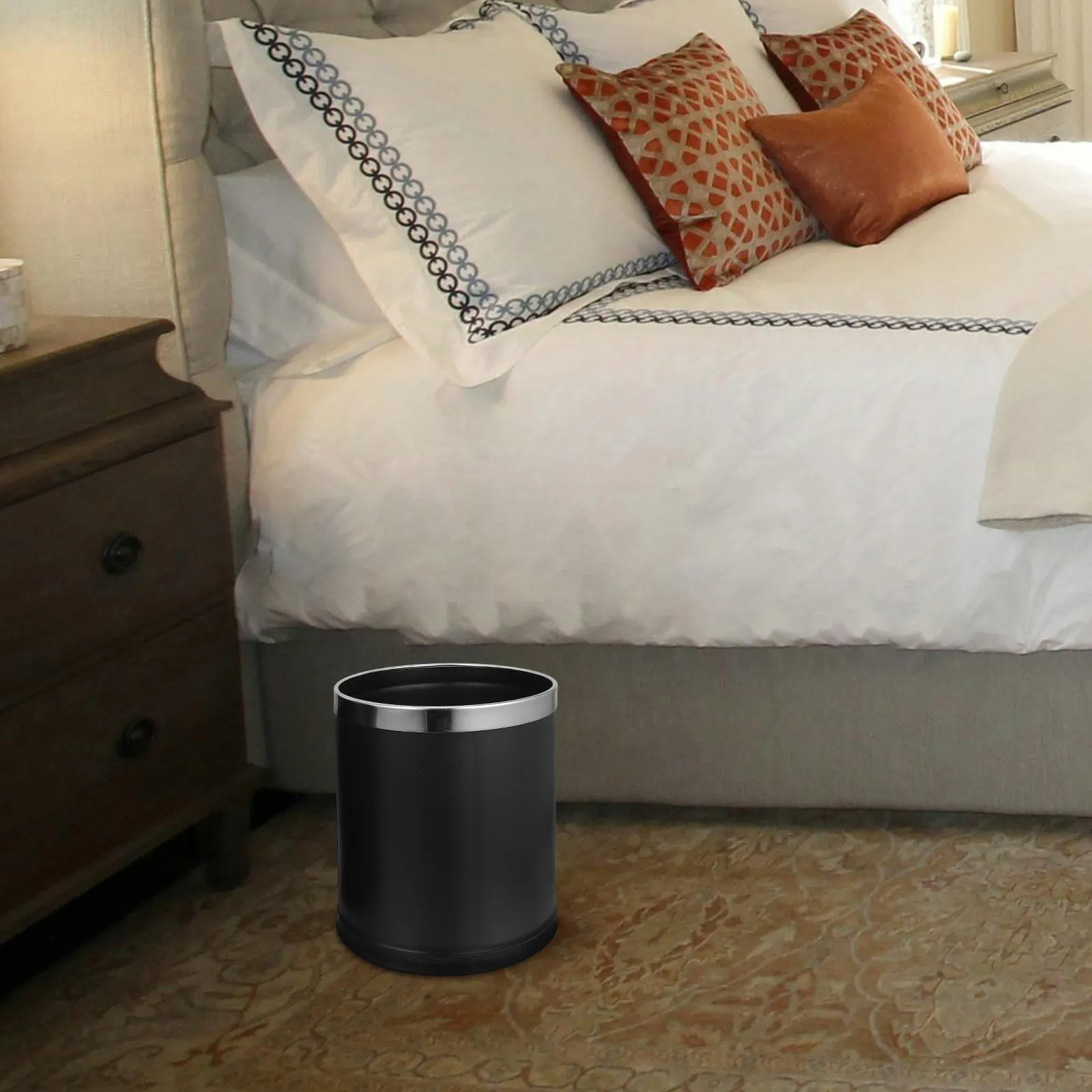 

Double Layer Stainless Steel Trash Can Large Capacity Kitchen Bathroom Bedroom Office Garbage Bin Waste Container