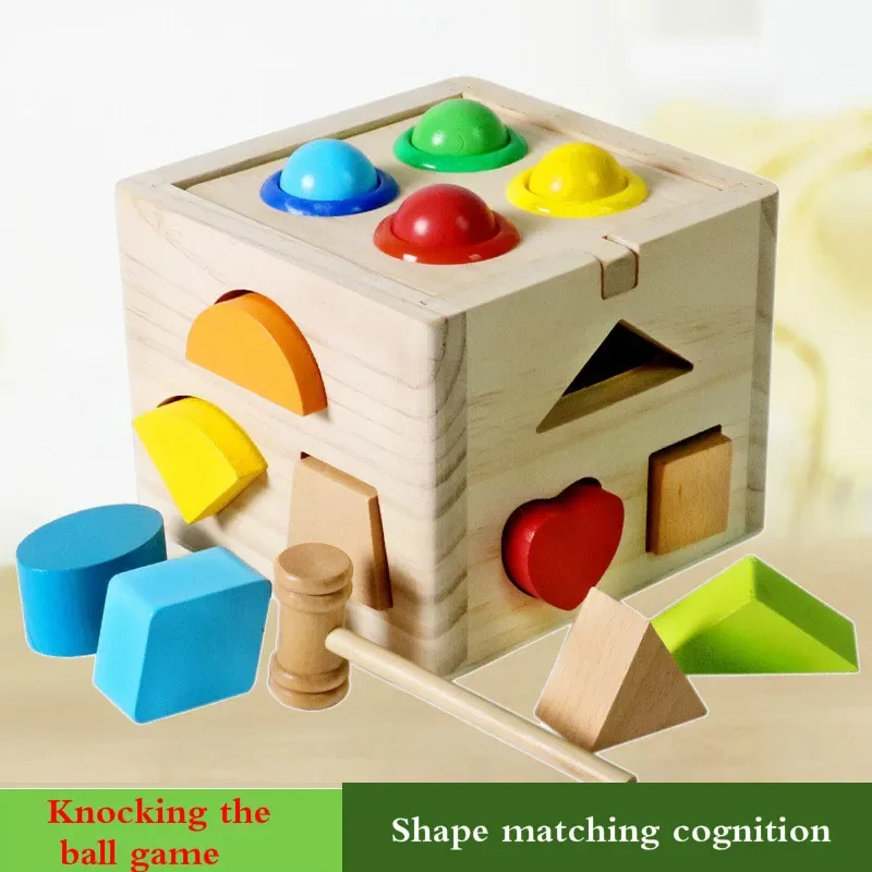 Montessori Wooden Toy Color Shape Cognitive Matching Knock Training  Limb Ability Hand-Eye Coordination Early Educational