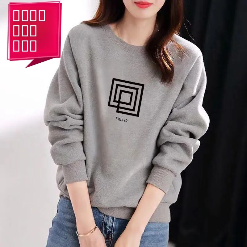 

Женская толстовка больших размеров на подкладке Fce Thiened Loose Long Sve с принтом Base irt Cotton Organic Korean Sle round Ne