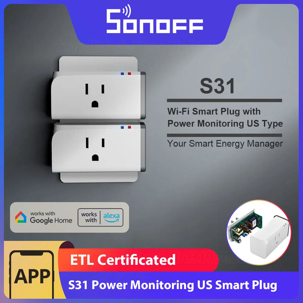 SONOFF S31 15A US Wi-Fi Smart Plug Power Monitoring Remote Control Outlet Smart Scene Voice Control via eWeLink Google Alexa