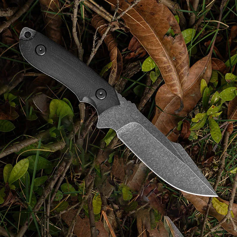 High Carbon Steel Stone Washed Fixed Blades Knife G10 Handle Portable Hunting Knives Tactical Survival Knife For Camping