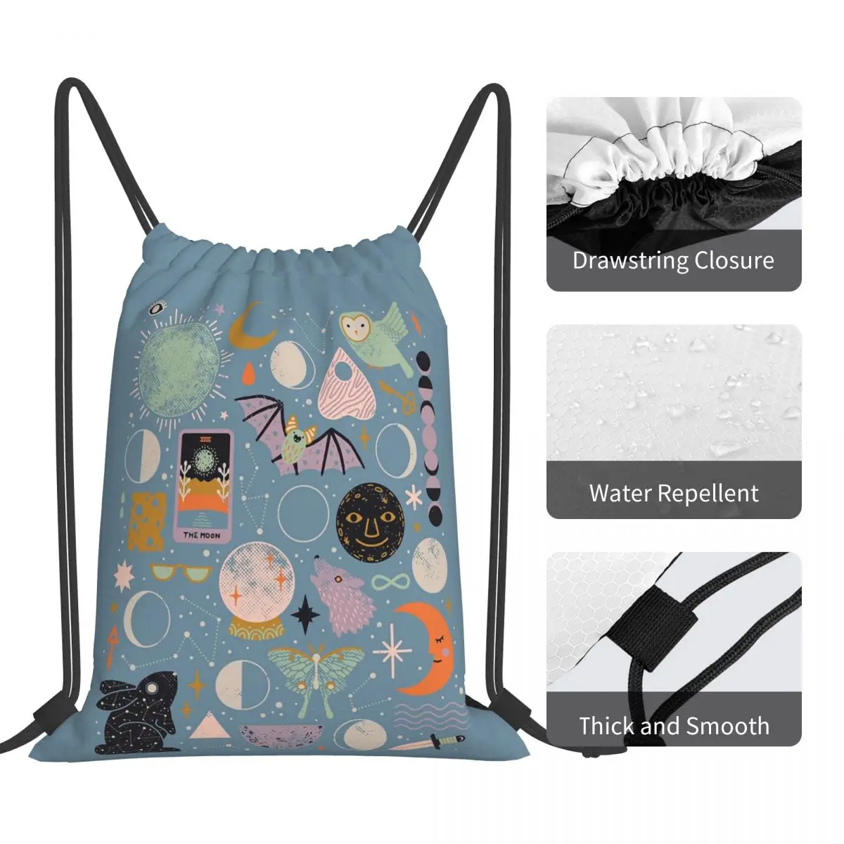 Lunar Pattern Blue Moon Backpacks Multi-function Portable Drawstring Bags Sports Bag Book Bags For Travel Students