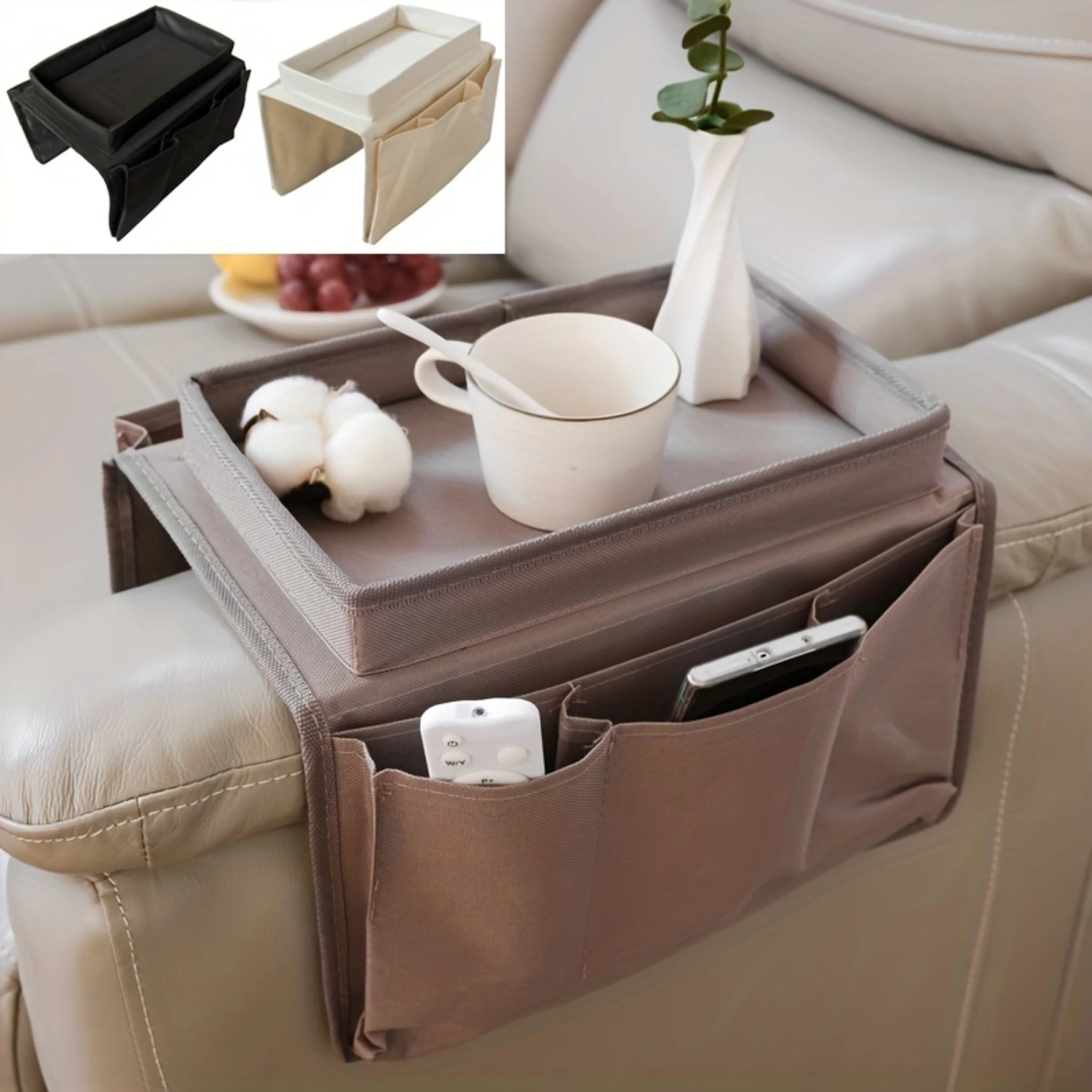 Sofa Armrest Organizer for Controls & Magazines - Recliner Sofa & Couch Cover - Convenient Side Pockets