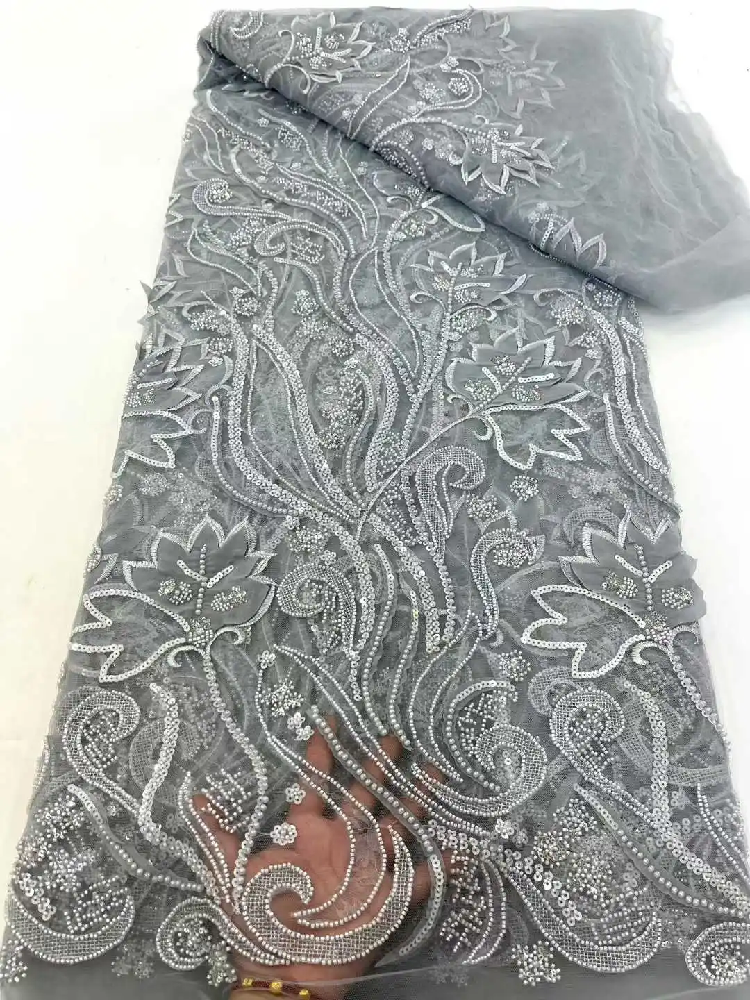 

Роскошная вышивка, кружевная ткань с бисером, африканские нигерийские блестки, 2025, высокое качество, французская кружевная ткань для шитья свадебного платья