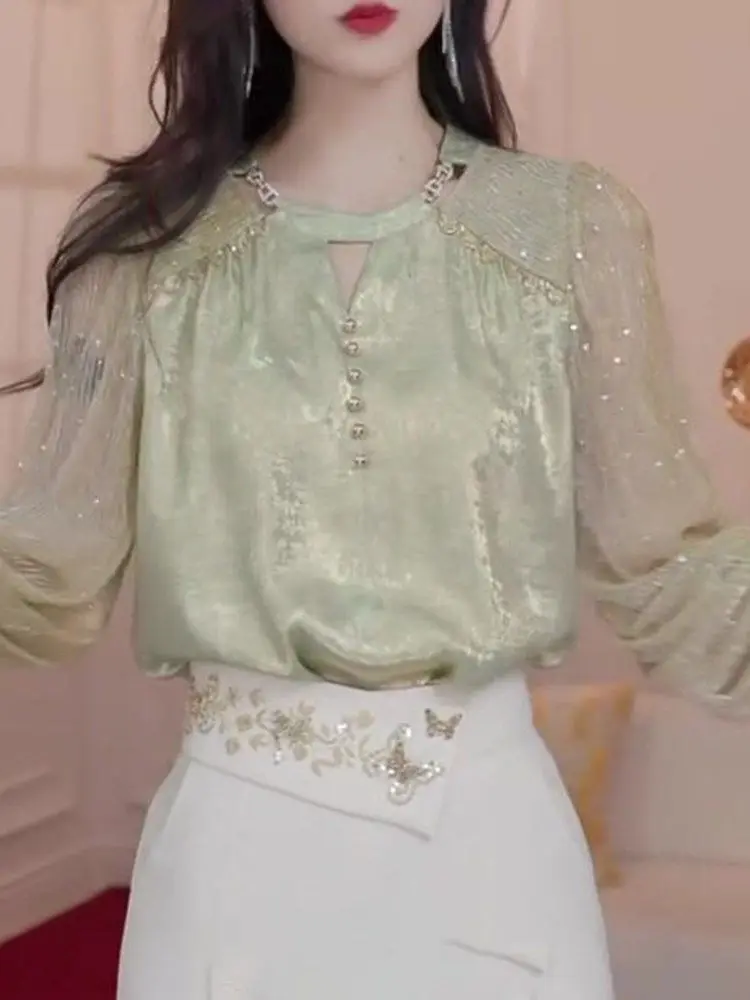 2024 Autumn Women\'s Clothing New Design Sense Niche Chic Versatile High-end Sense Slimming Top Early Autumn Style