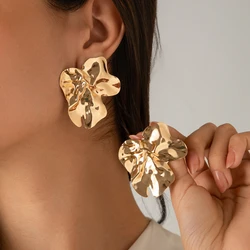 IngeSight.Z Steampunk Liquid Metal Flower Stud Earrings Fashion Irregular Fold Earrings Women's Statement Vintage Party Jewelry