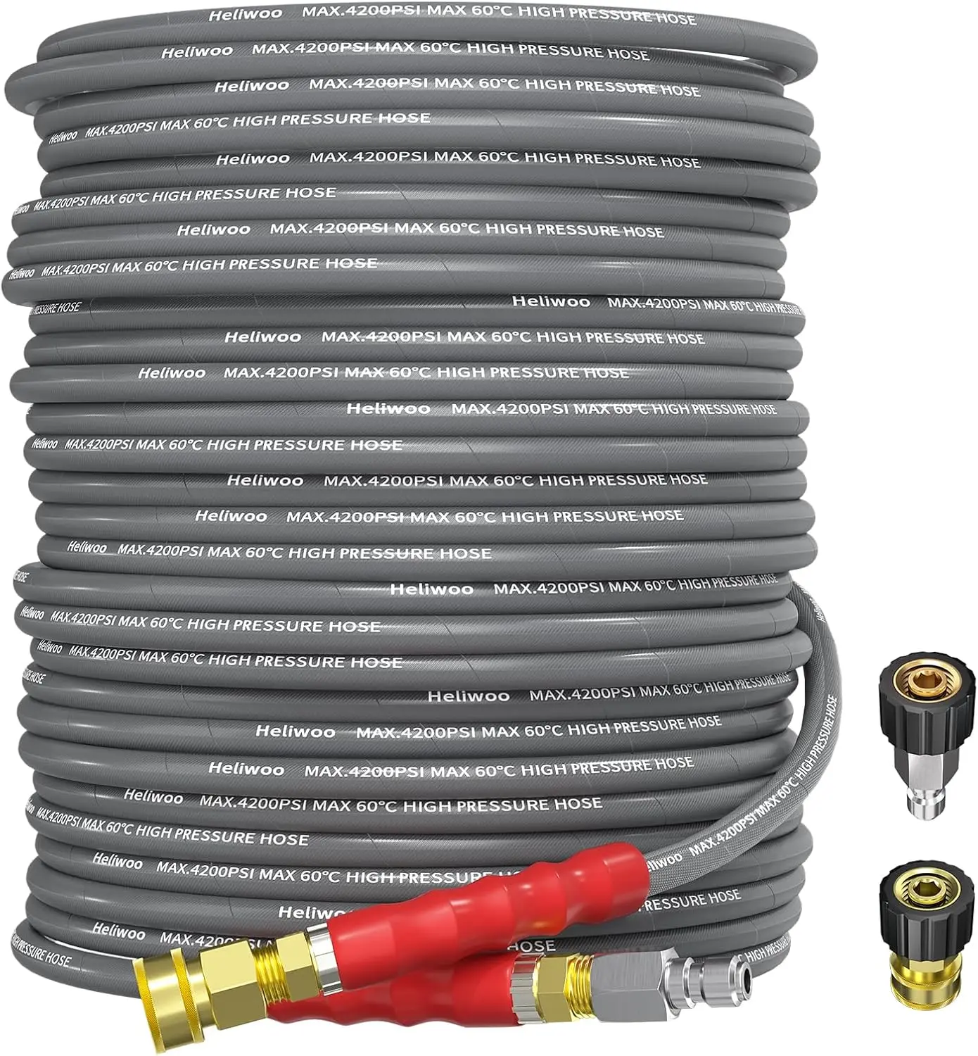 Washer Hose 100ft 4200PSI with 3/8 Quick Connect, 1/4 Commercial Grade Steel Wire Braided Kink Resistant Power Washer Extension