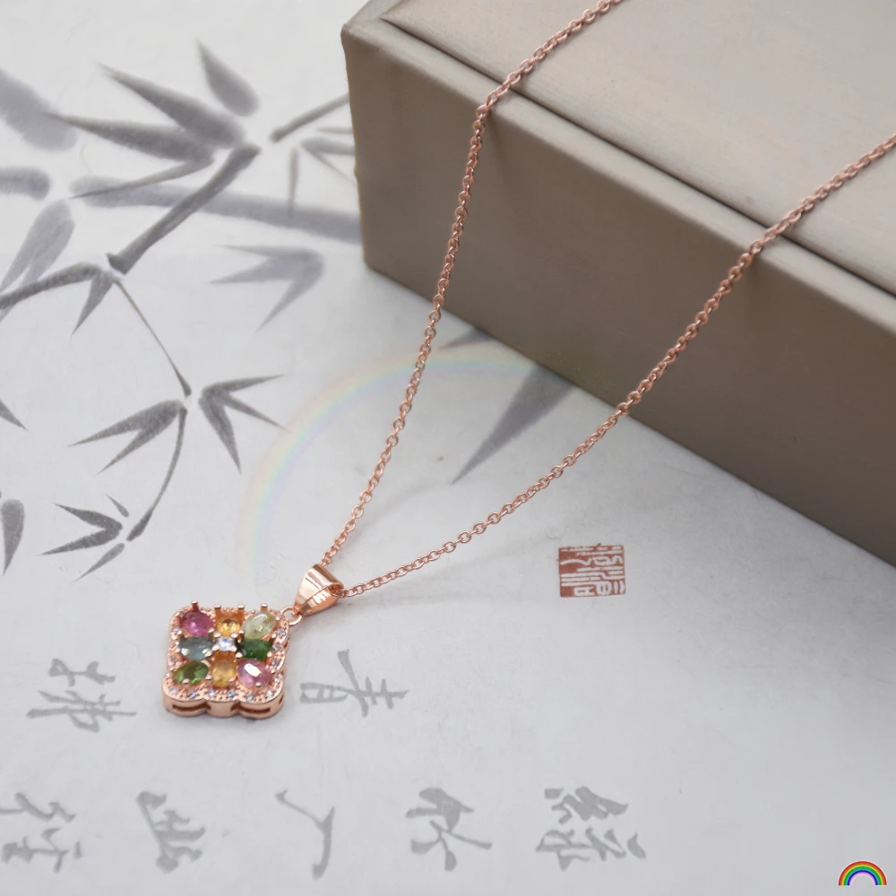 

Natural tourmaline pendant, candy colored rainbow stone, light luxury high-end gemstone necklace, girls' holiday gift Rwbuy