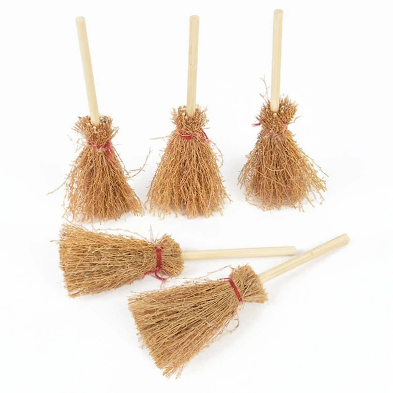 10pcs New Portable Desk Mini Broom Straw Hanging Witches Miniature Prop Brooms Craft Broomstick Small Toys for Halloween Party