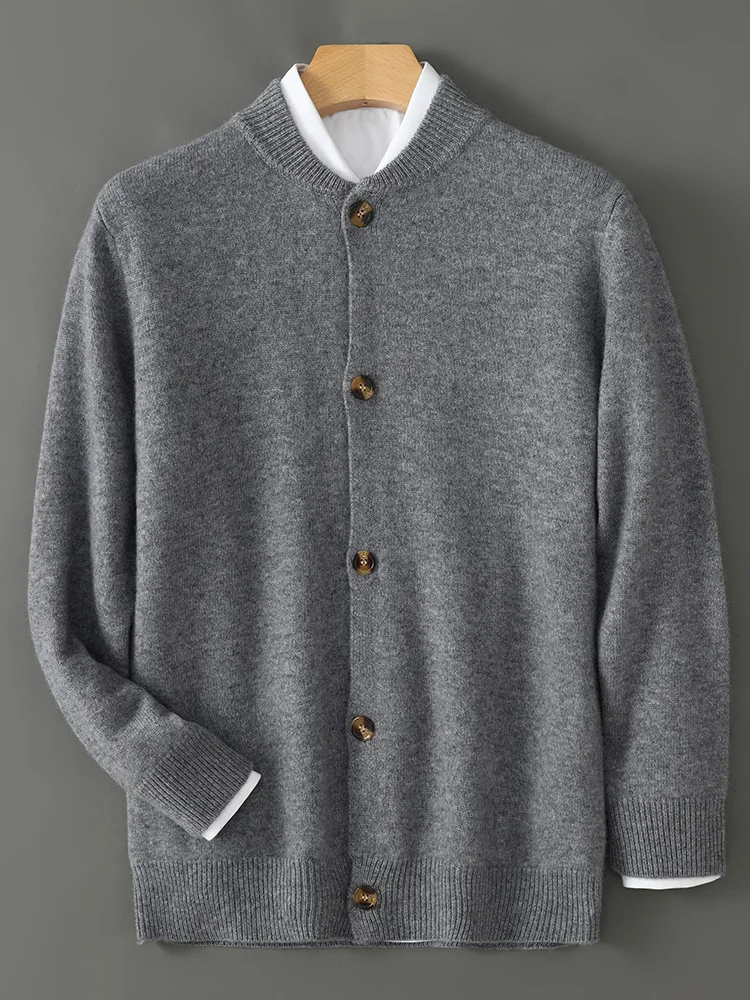 

Luxury authentic cashmere sweater 100% baseball collar cardigan thick warm winter men's sweater