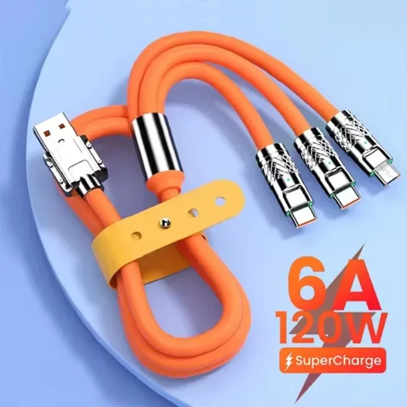 3‑In‑1 120W High Power Fast Charging Cable Micro USB Type‑C Multiple USB Port Charger Cord Data Wire For Xiaomi Samsung iPhone