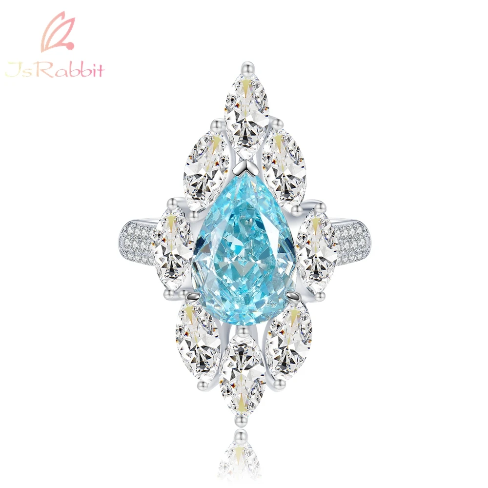 IsRabbit 18K Gold Plated Pear 8*12MM Aquamarine Diamond Ring for Women Wedding Gift 925 Sterling Silver Luxury Jewelry Wholesale