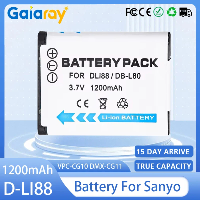 D-LI88 DB-L80 1200mAh Camera Rechargeable Battery for Sanyo VPC-CG10 DMX-CG11 VPC-CG100 VPC-CG102 for Pentax P70 H90 W90 WS80