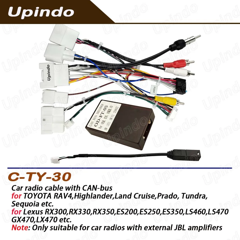 

Android Radio Wiring Harness with CAN-Bus for Toyota Land Cruiser, RAV4, Highlander, Camry, Lexus JBL Audio Amplifier