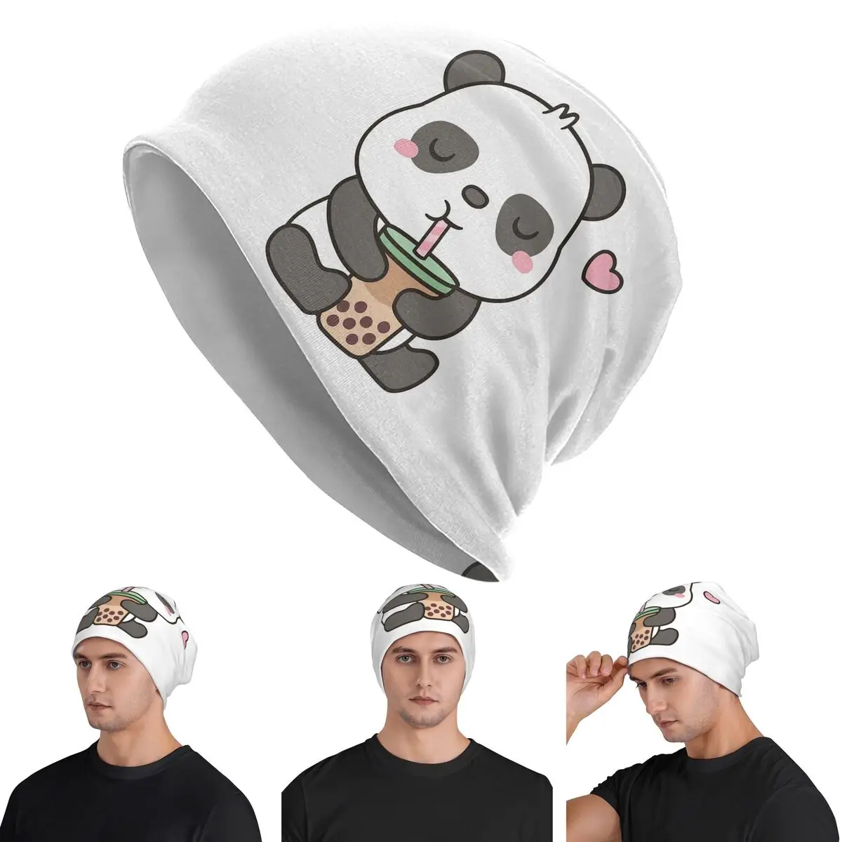 

Милая маленькая панда Enjoying Boba T Skullies шапки шапки теплая осенне-зимняя уличная шапка вязаная шапка для мужчин женщин взрослых
