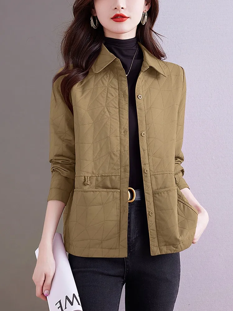 Women Casual Jackets New Arrival 2023 Autumn Vintage Style Turn-down Collar Solid Color Loose Female Outerwear Coats W1457