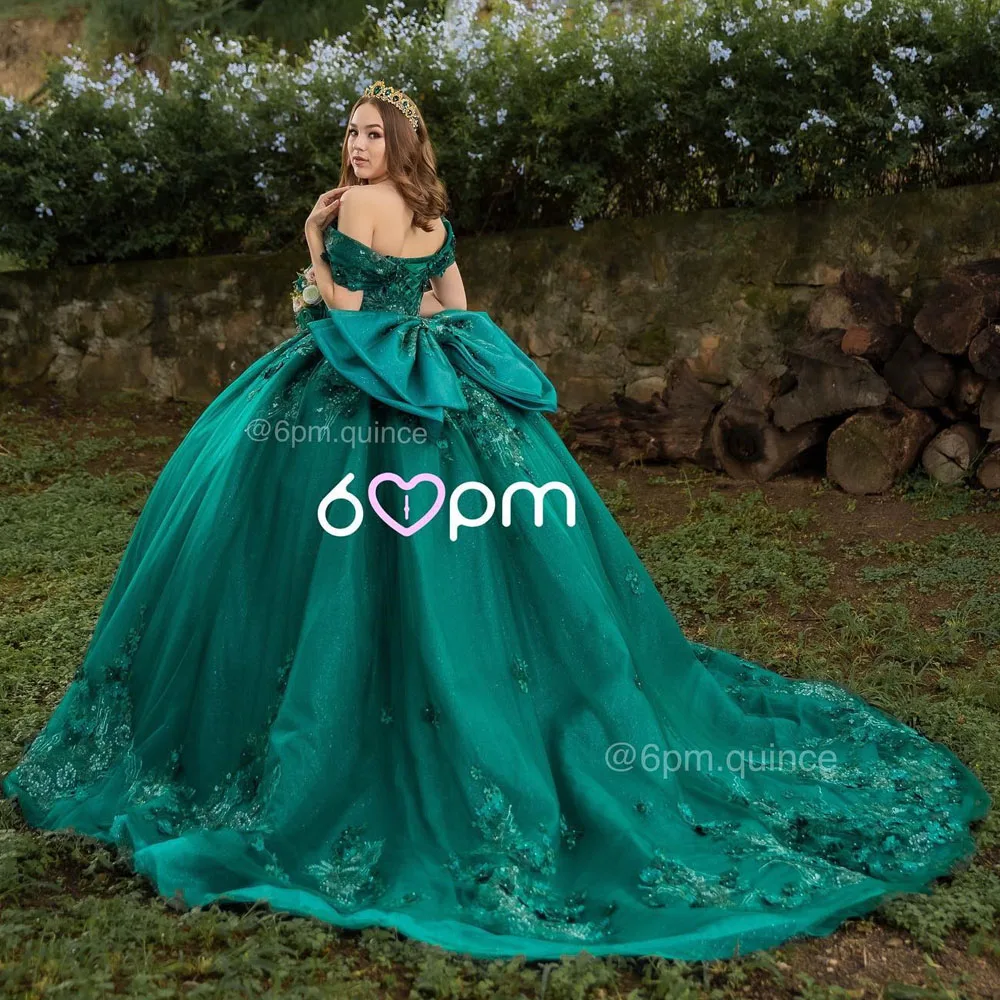 Emerald Green Quinceanera Dresses Ball Gown Birthday Party Dress Lace Up Graduation Gown  quinceanera de 15 anos