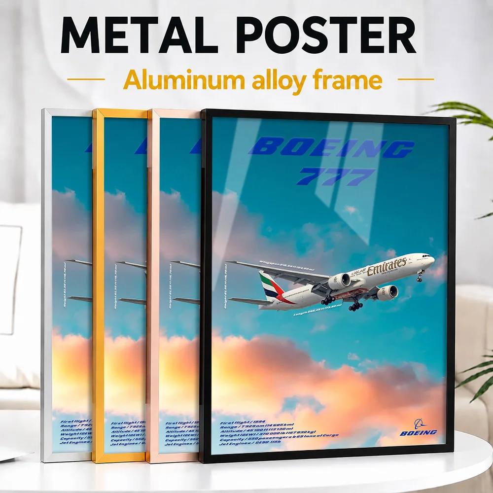 Boeing 777 Emirates Airplane Framed Aluminum Metal Poster Customized Photo Atmospheric Landscape Style Wall Art For Guest Room