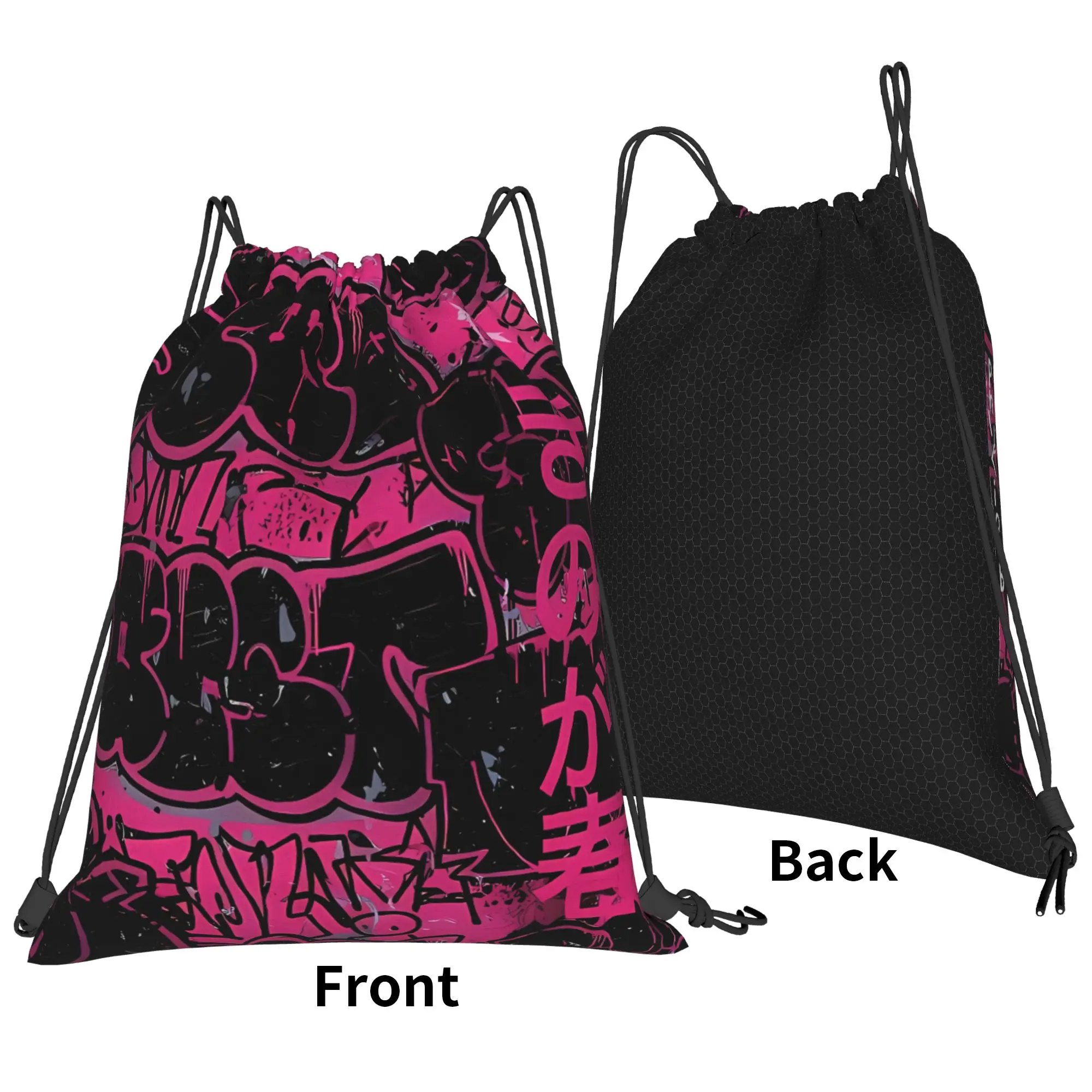 Y2K Dark Vertical Positive Words On Pinkish Red Graffiti Portable Travel Riding Gym Drawstring cool gift Storage Backpacks