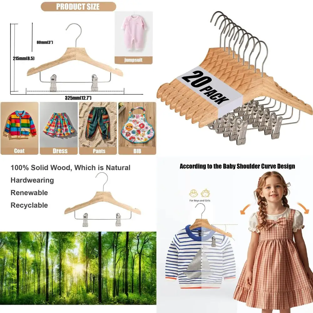 

Деревянные детские вешалки 12,7 см - 20 штук, экономия места, усиленные, для пальто, комбинезонов, юбок, джинсов