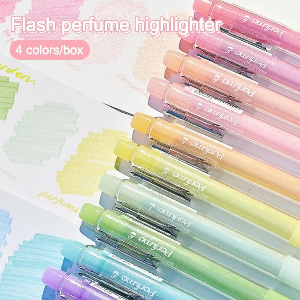 

4Pcs Creative Color Glitter Highlighter Mark Key Points DIY Art Colorful Gel Pen Set Fluorescent Pen Graffiti Tools