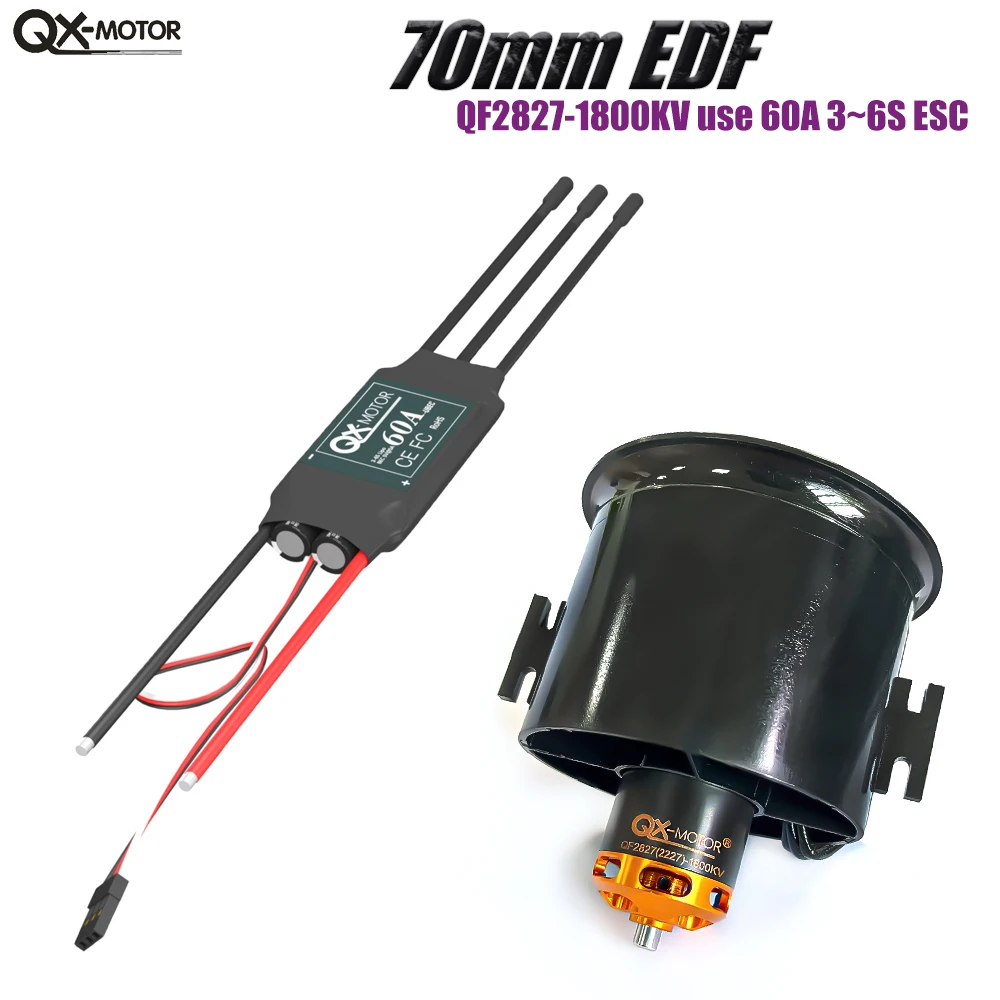 QX-MOTOR 70mm 12 Blades Ducted Fan EDF  QF2827 2600kv/1800kv Brushless Motor use 4s/6s ESC For FMS RC Remote Controlled Airplane