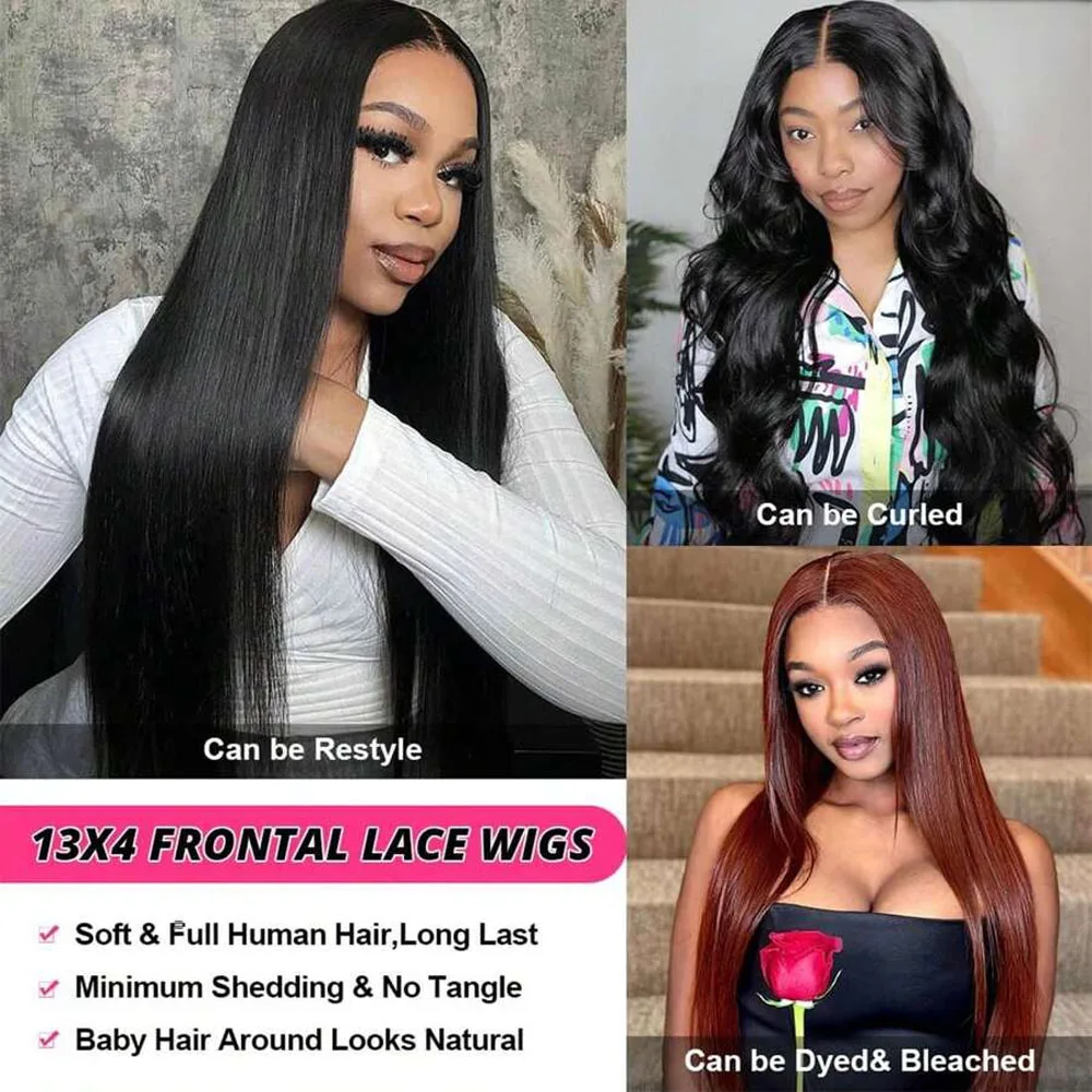 Прямые парики фронта шнурка Человеческие волосы 13x4 Парики фронта шнурка 250 Плотность Необработанные бразильские прямые парики из натуральных волос девственницы