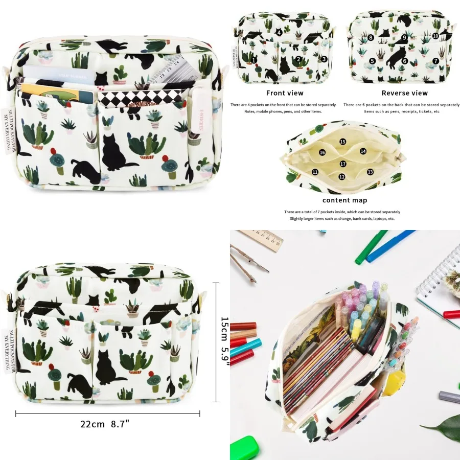 E-WEICHEN Multiple Pockets Portfolio Organizer with Zippered Makeup Bag Travel Essentials for Women Simple Waterproof Stationer