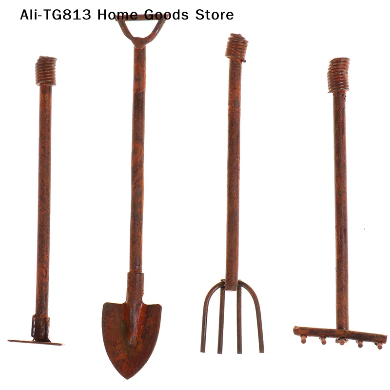 

[TG813]1:12 Dollhouse Miniature Gardening Tools Metal Shovels Pitchfork Furniture Set