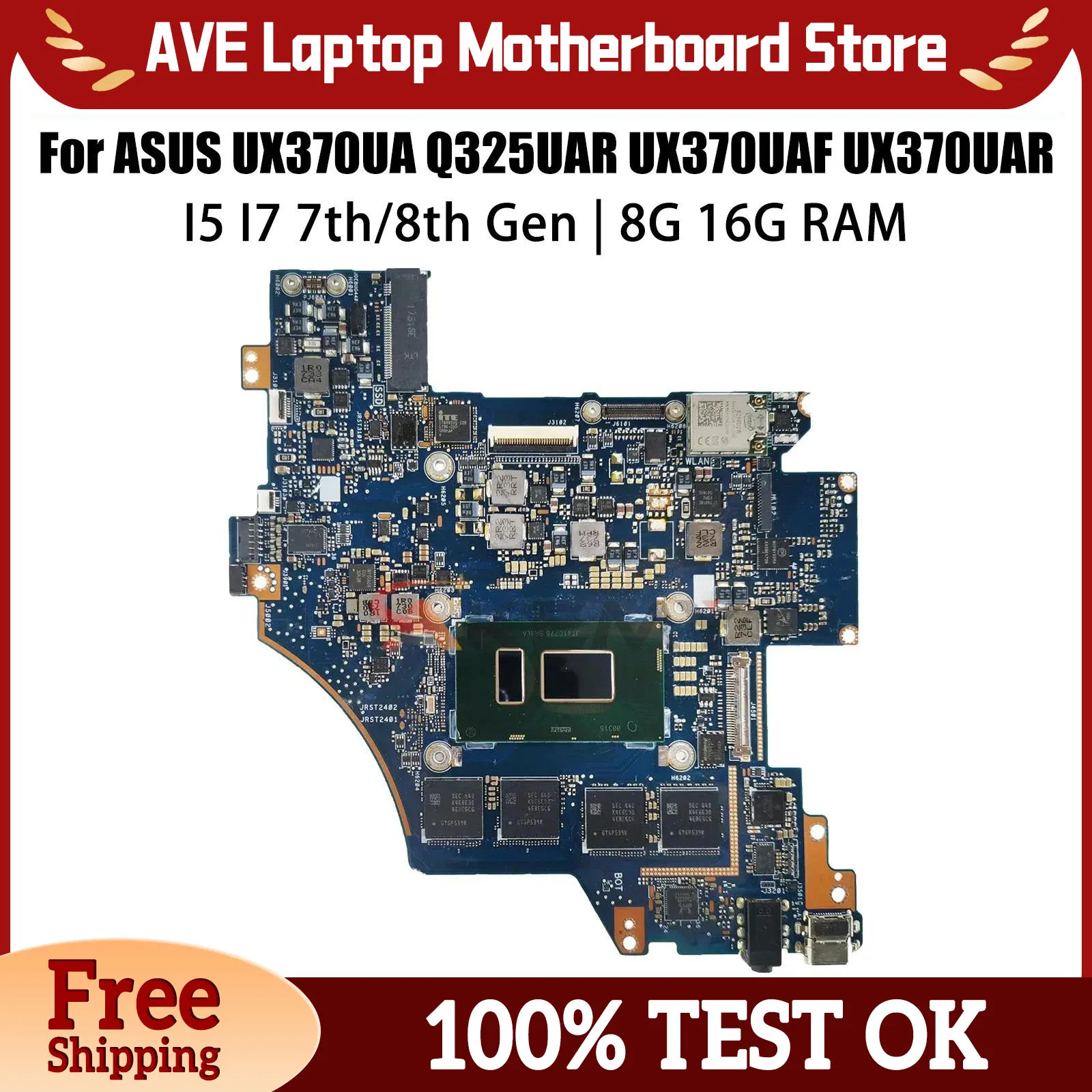 UX370UAR MAINboard For ASUS Zenbook Flip S Q325UAR UX370UAF UX370UA UX370U Laptop Motherboard I7- I5 7th 8th 8GB/16G-RAM Test