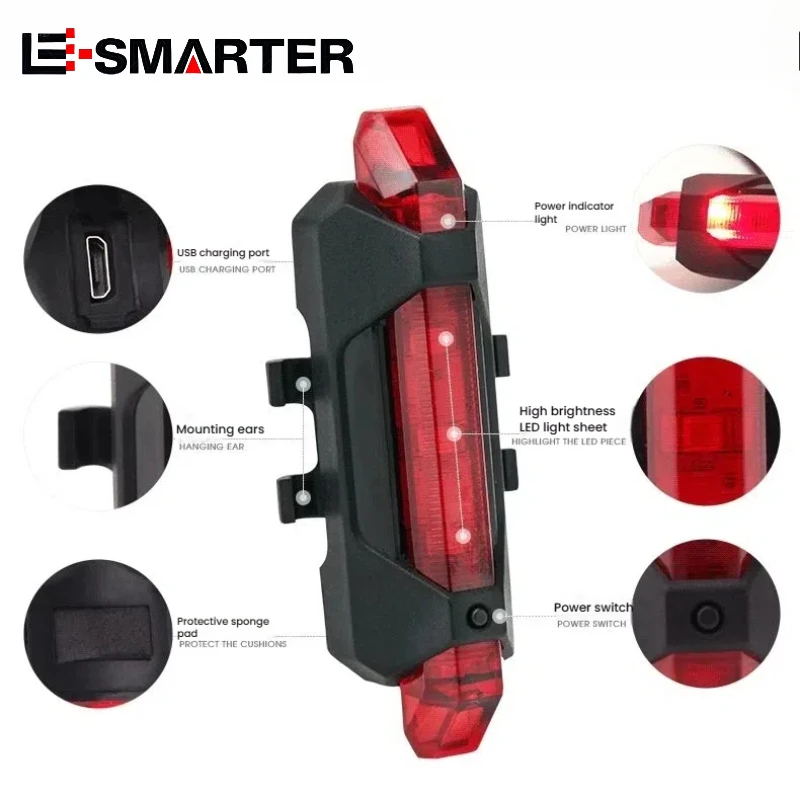 

USB перезаряжаемый велосипедный фонарь с передним и задним фонарем, простой в установке, 4 режима, аксессуары для велосипеда для безопасности на велосипеде