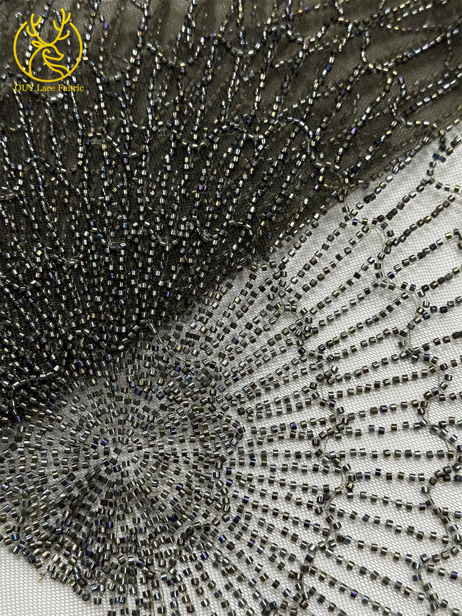 Luxuriöser afrikanischer, stark perlenbesetzter Spitzenstoff, goldene nigerianische Perlen-Spitze, französischer Tüll-Spitzenstoff für Brautkleider und Hochzeitskleider zum Nähen – Detail 30