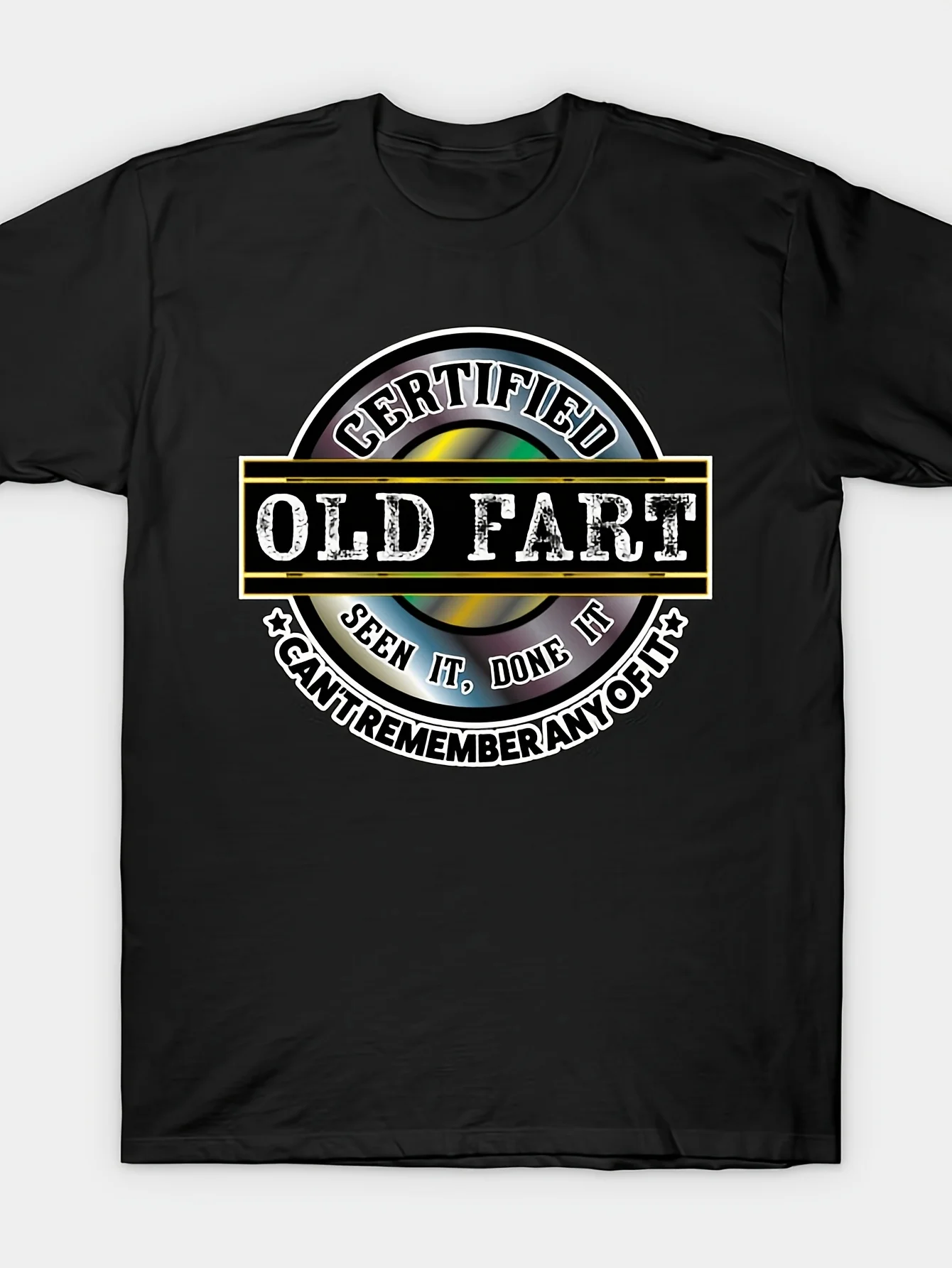 

Funny Certified Old Fart Graphic Tee Humor Printed T-Shirt for Men Dad Joke Gift Idea Casual Wear Round Neck Short Sleeve Tee